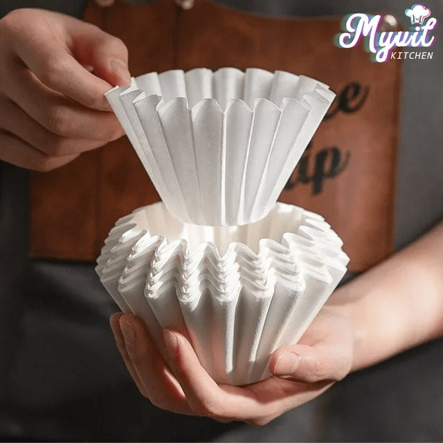 MYVIT Kaffeefilterpapier für 1–4 Tassen, 50 Blatt Barista-Filterpapier in Weiß und Braun für handgebrühten Kaffee und Espresso - Bild 1