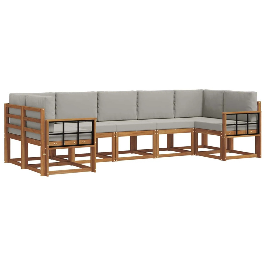 vidaXL Outdoor-Sofagarnitur aus Akazienholz in L-Form mit Kissen, 7-teilig, Grau und Natur - Bild 2