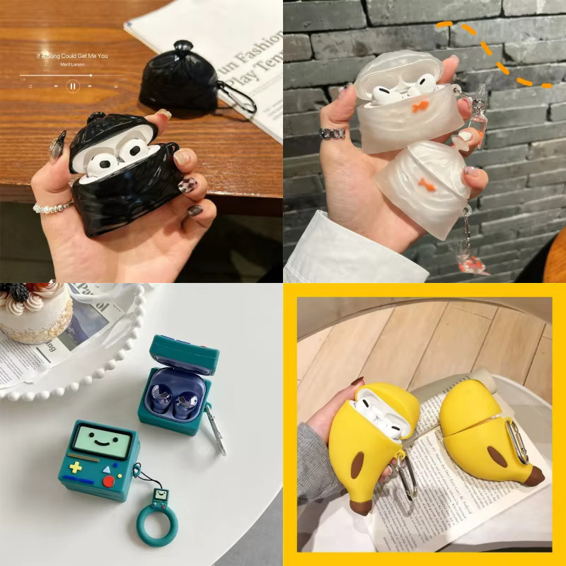 Silikon Schutzhülle im 3D Cartoon Mülltaschen Design für Apple AirPods 4 3 2 1 Pro Pro 2 inklusive Anhänger - Bild 3