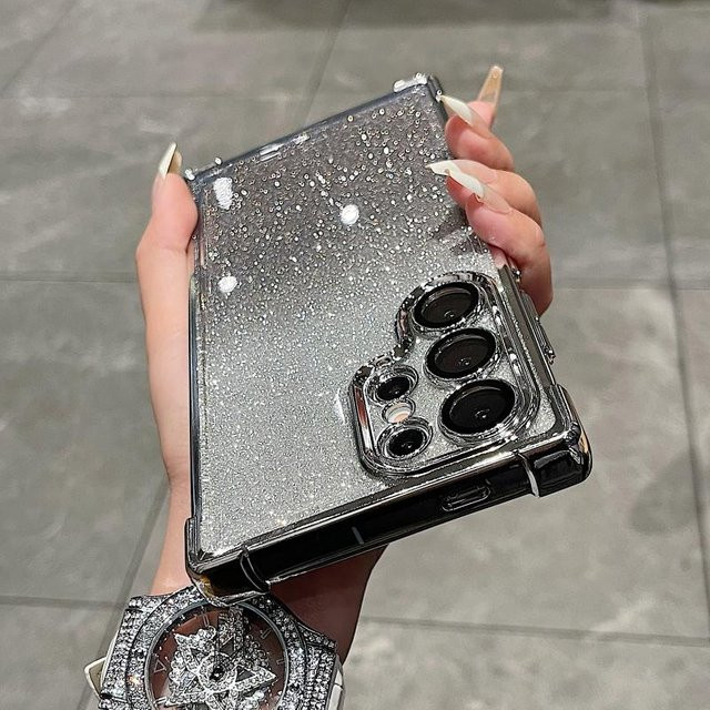 Sansooy Handyhülle mit Farbverlauf und Glitzer in Transparent/Multicolour/Silver für Samsung Galaxy S24 S23 S22 S21 Ultra Plus, stoßfeste Bumper-Abdeckung - Bild 1