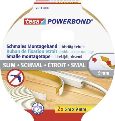 tesa Powerbond Montageband Weiß, doppelseitig, 2 Stück, Länge: 5 m, Breite: 9 mm - Bild 1