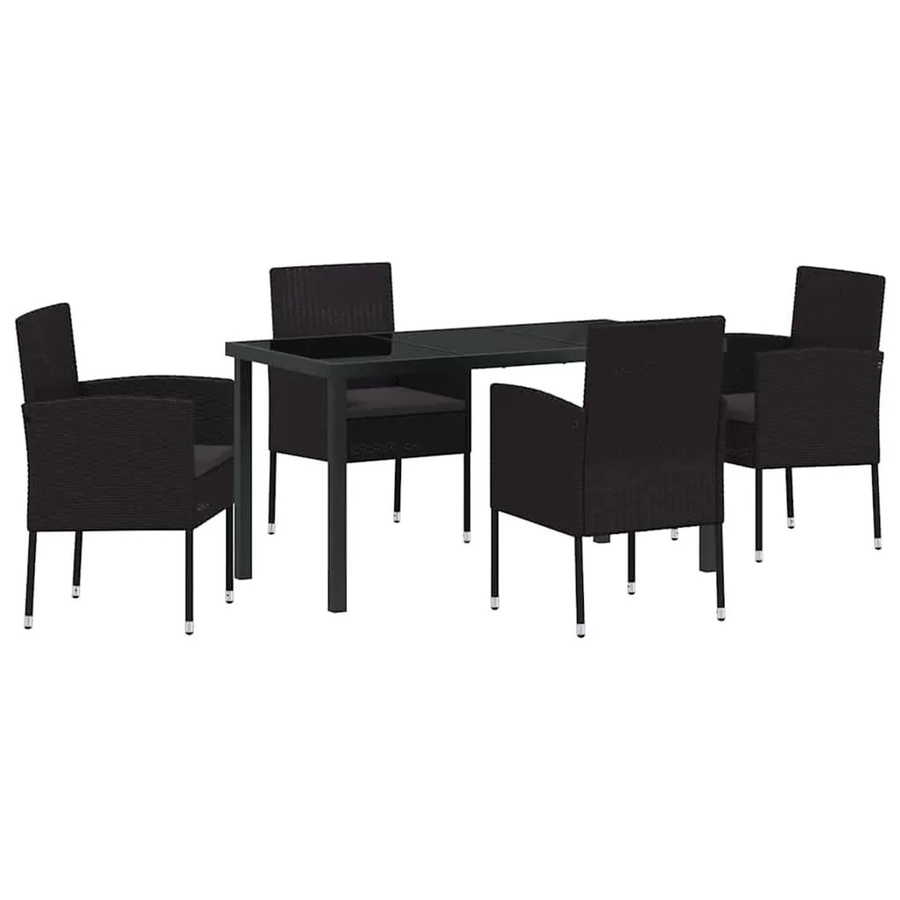 vidaXL Garten Essgruppe aus Poly-Rattan in Schwarz mit 5-teiligem Set und Kissen - Bild 2