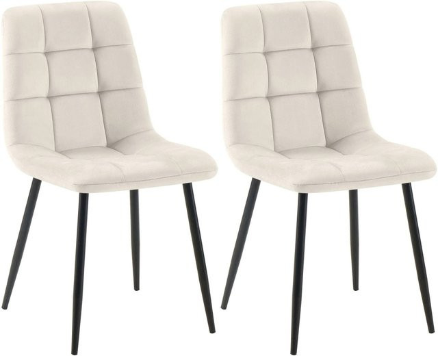 2er Set DELUKE Esszimmerstühle FIGAD aus Samt in Cremeweiß mit Steppmuster, B/T/H: 45 x 55 x 84 cm - Bild 1
