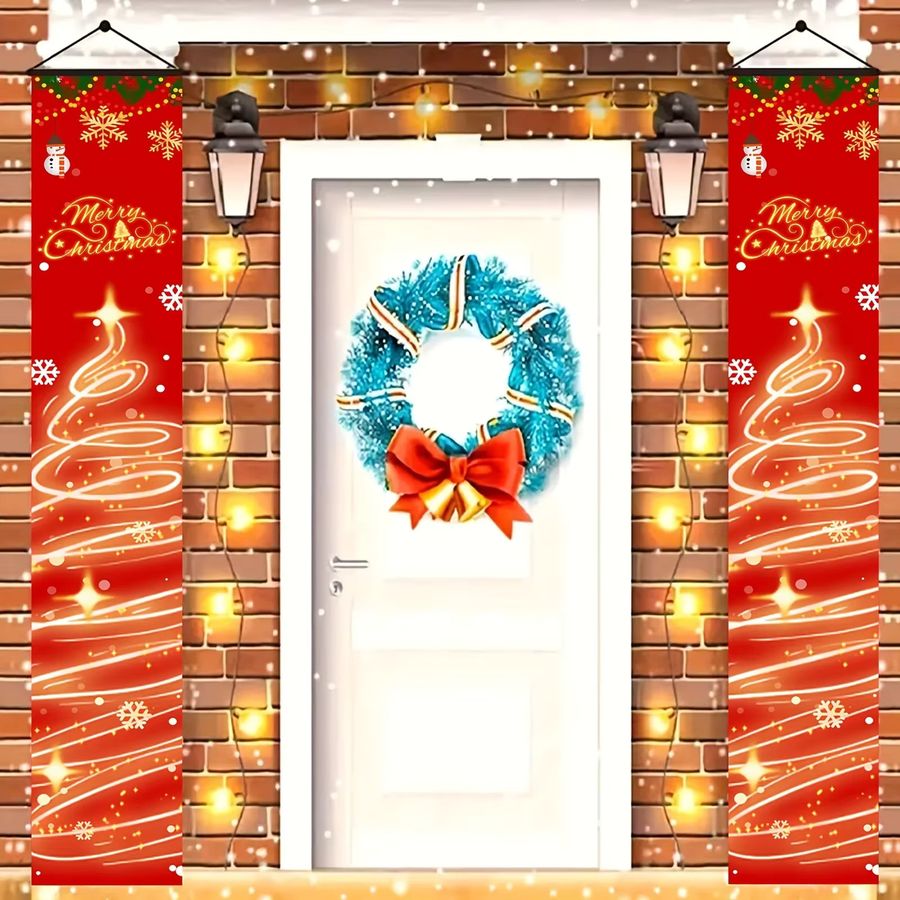 VIKAMA Weihnachts-Türbanner in Rot für Haustür und Veranda - Bild 2