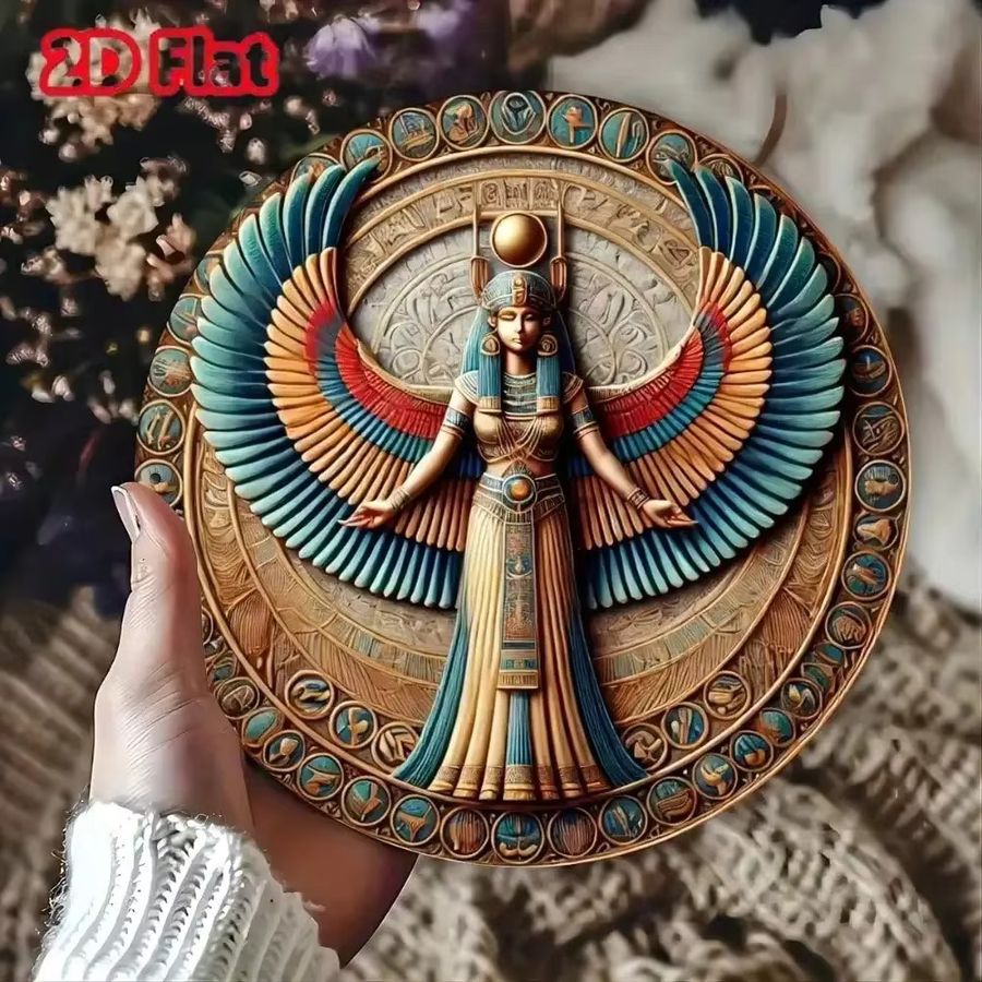 GoddessRoundEgyptian Rundes Aluminiumschild mit ägyptischer Göttin in Multicolor, Durchmesser: 20 cm - Bild 3
