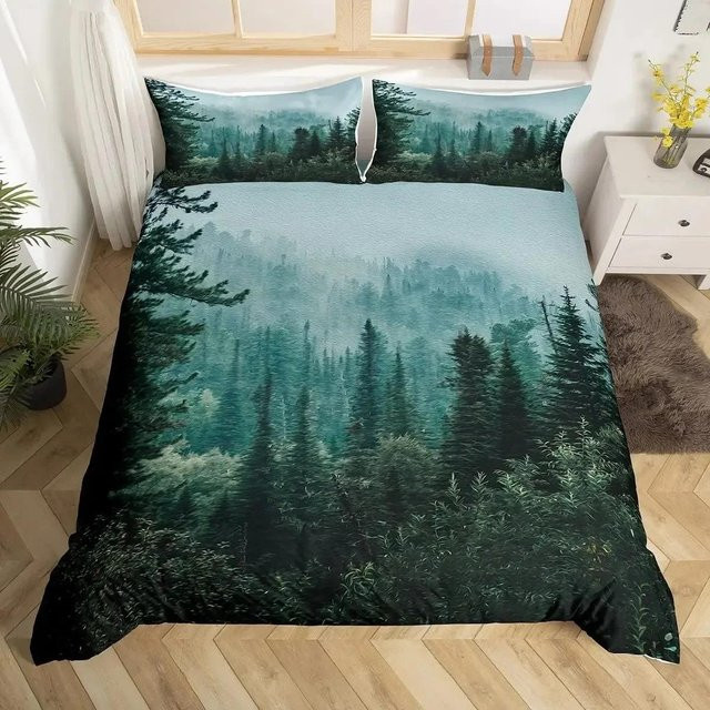 Bettwäscheset Lodestar Smoky Mountain Misty Forest mit Bettdeckenbezug und Kissenbezug, Farbe Grün, B/H: 240 x 220 cm - Bild 1