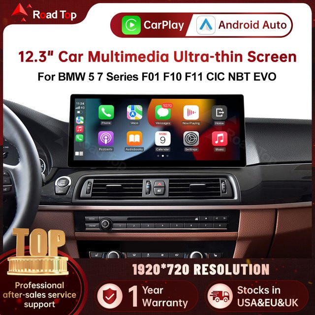 RoadTop Wireless CarPlay Multimedia Radio mit 12,3 Zoll Linux Bildschirm für BMW Serie 5 und 7 (F01, F10, F11, G30) 2011-2023 CIC NBT EVO, Schwarz - Bild 1
