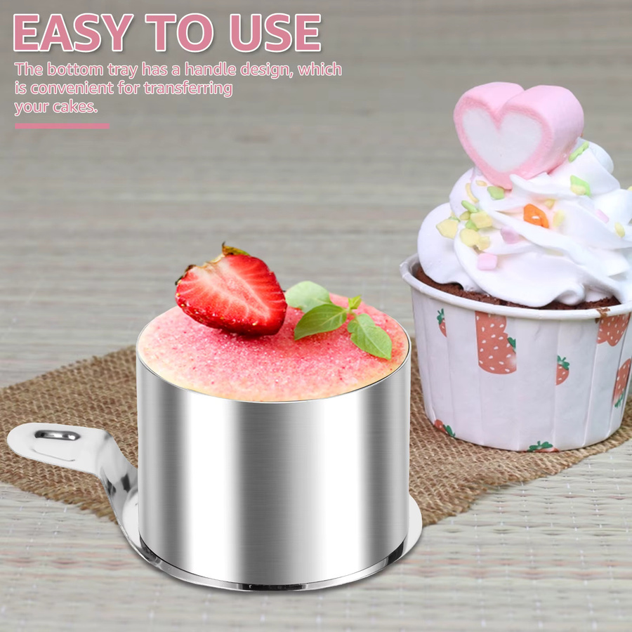 Willstar 6er Set Edelstahl Kuchenringformen in Silber, runde Dessert-Mousse-Backformen und Gebäckringe mit Drücker und Heber - Bild 2