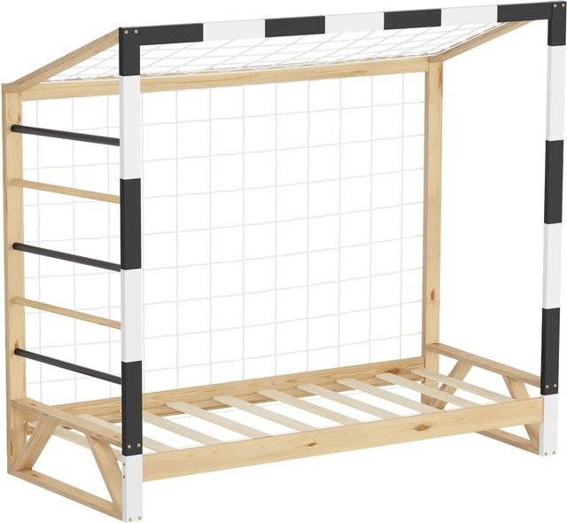 ML-Design Kinderbett Fußballtor aus massivem Kiefernholz mit Lattenrost in Schwarz-Weiß-Beige, B/T/H: 160 x 80 x 86 cm - Bild 2