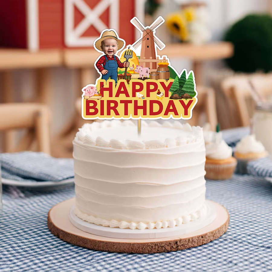 Personalisierter Cupcake Topper mit Gesicht für Bauernhof Mottoparty, bunte Papier-Kuchendekoration für Geburtstage von joy-enlife - Bild 2