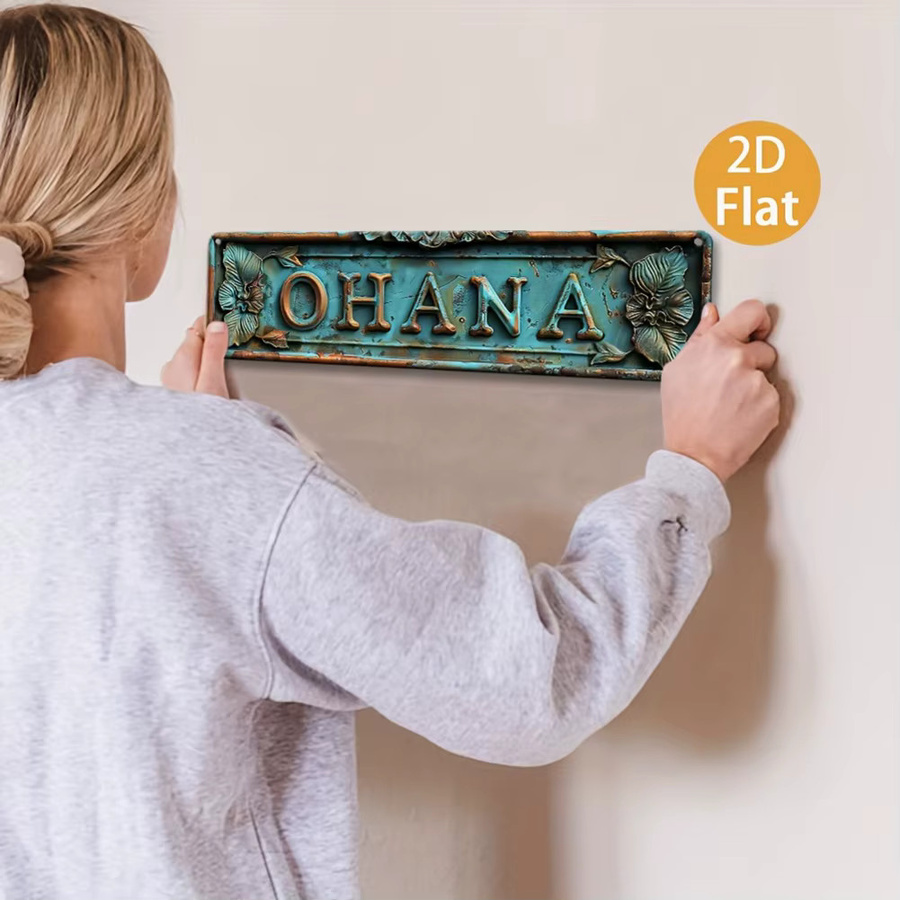 Hello Young Vintage Wandschild Ohana aus Metall mit floralem Design in Blau und Gold, B: 40,64 cm, H: 25,91 cm, T: 2,54 cm - Bild 2