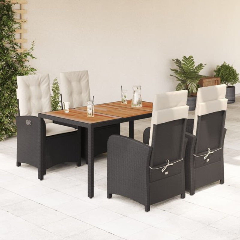 Vidaxl Gartenmöbel-Set aus Polyrattan mit 5 Teilen und Kissen, Schwarz - Bild 1