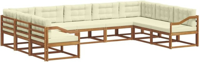 vidaXL Outdoor-Sofagarnitur 9-teilig in U-Form aus Akazienholz mit Kissen in Natur und Creme - Bild 1