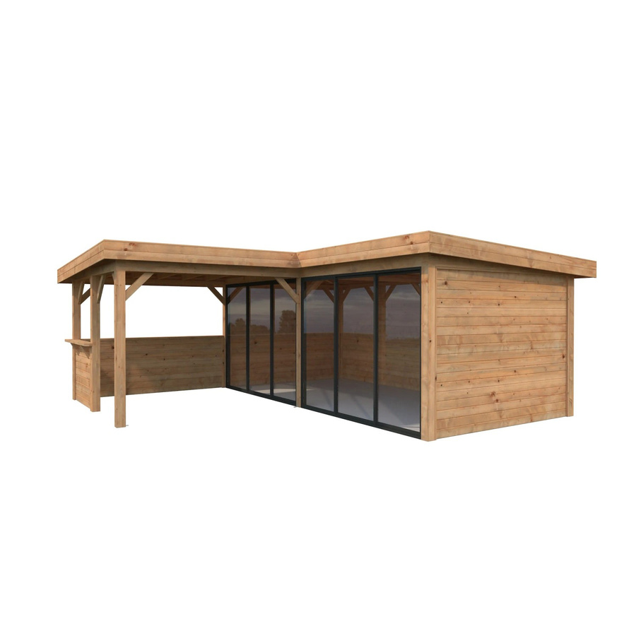 Palmako Pavillon Lenna Set 422 Slide aus Fichtenholz in Braun mit Alu-Schiebetüren und Flachdach B/T/H: 588 x 588 x 245 cm - Bild 2