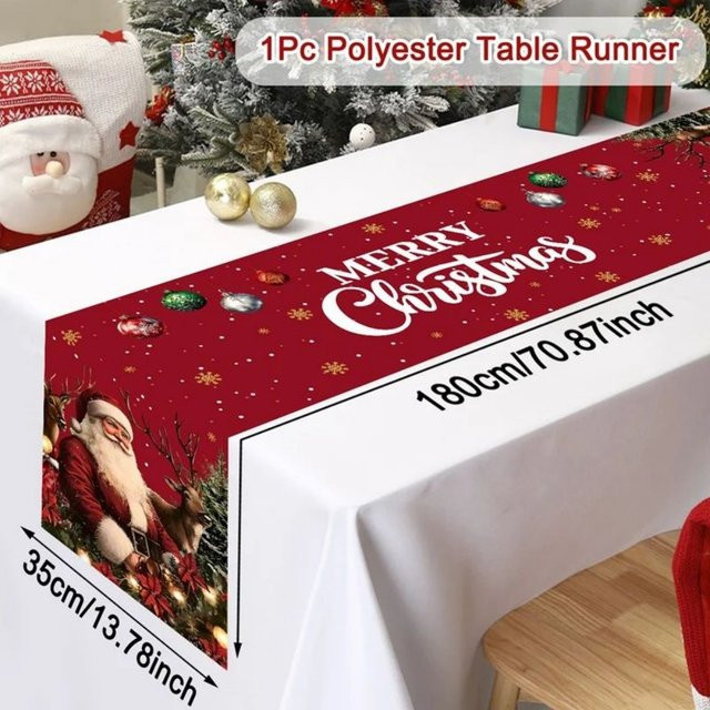 VIKAMA Weihnachts-Tischläufer in Rot aus Leinen-Polyester-Mischgewebe, rechteckig, Breite: 33 cm, Länge: 90 cm - Bild 1