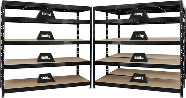 PROREGAL Rhino Schwerlastregal Set aus 3 Stück, Schwarz, B/H/T: 200 x 180 x 60 cm, mit 5 verstellbaren Spanplatten-Ebenen und 500 kg Fachlast - Bild 1