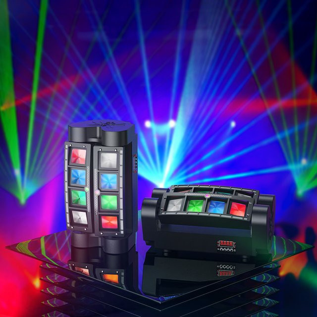 U'King 2er Set Mini Spider Moving Head Lights mit DMX512-Steuerung, RGBW LED Beam Bühnenbeleuchtung in Schwarz - Bild 1