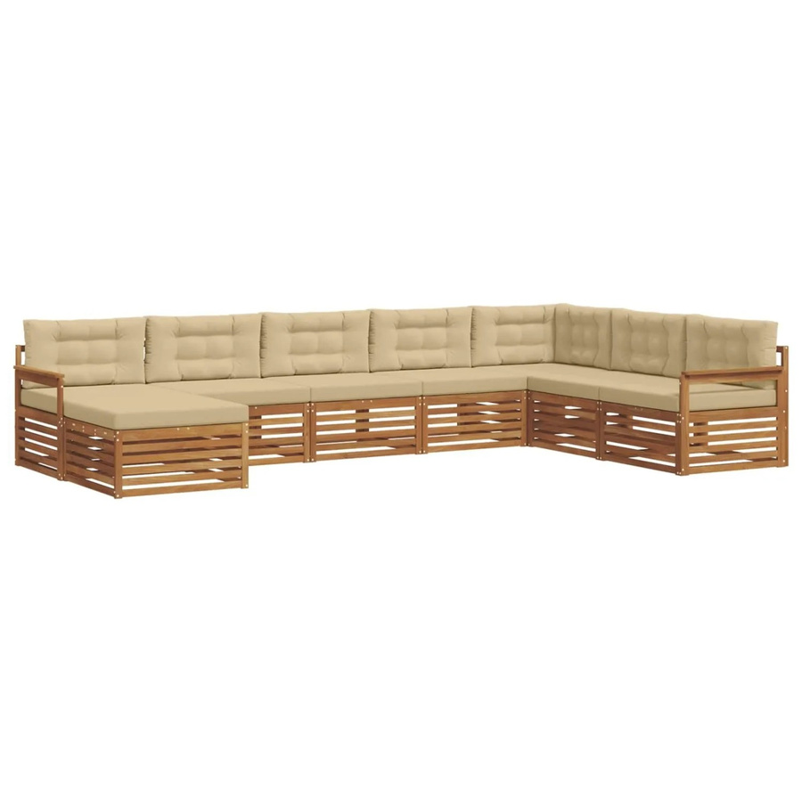 vidaXL Sofagarnitur 8-teilig in U-Form aus Massivholz Akazie in Natur und Beige mit Polsterung und Kissen - Bild 2