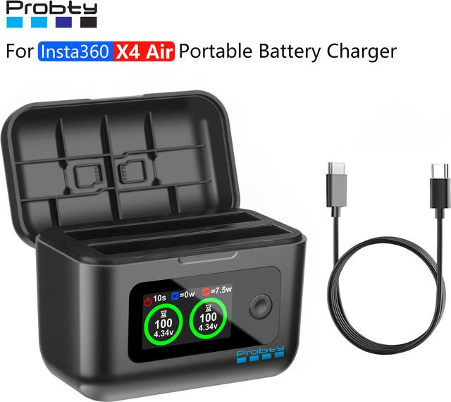 Probty Akku-Schnellladebox für Insta360 X4 Air mit LCD-Display, Farbe: Schwarz - Bild 1