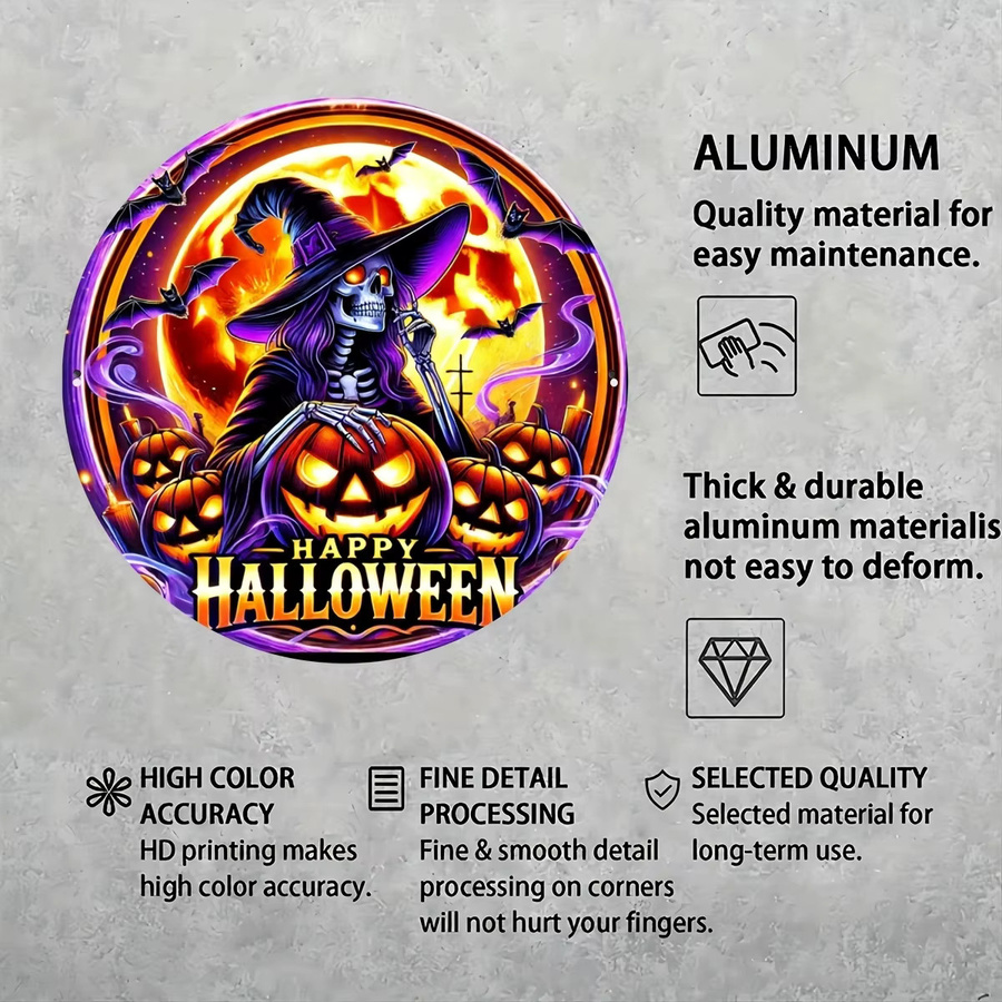 Potdemiel Halloween Gothic Hexe Metallschild Set mit Fledermäusen und Kürbislichtern, rund, Mehrfarbig, Durchmesser: 20 cm - Bild 5