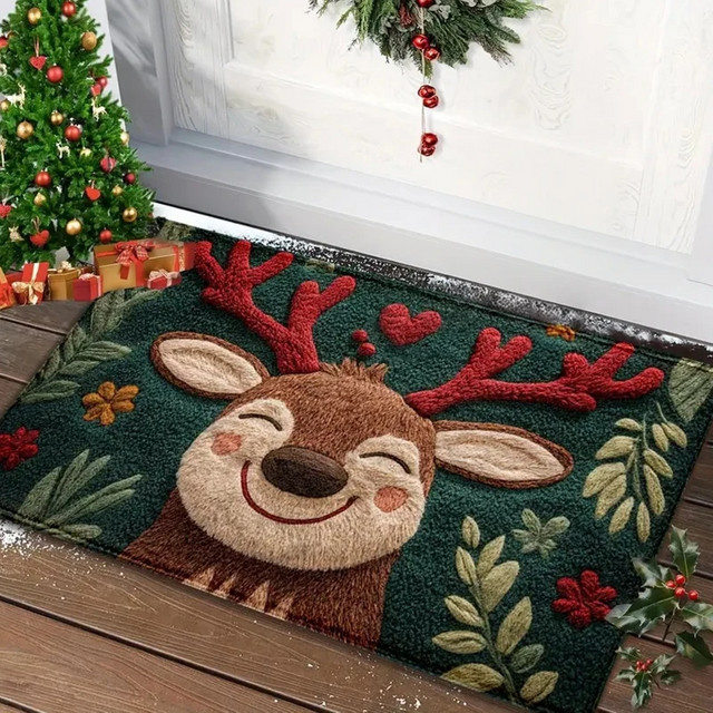 VIAMA Weihnachts-Rentier Fußmatte rutschfest für Eingangsbereich, Küche und Badezimmer - Bild 1