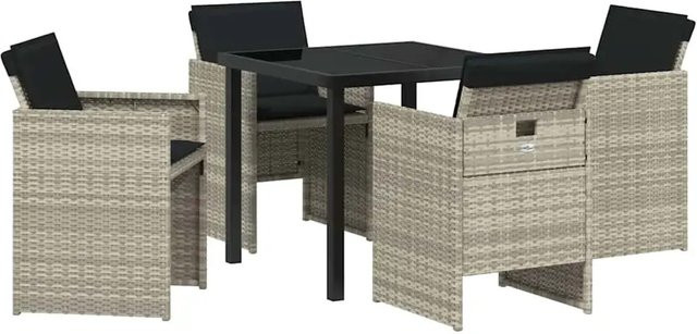 vidaXL Garten Essgruppe 5-teilig aus Poly-Rattan und Glas in Hellgrau mit quadratischem Tisch und 4 Stühlen - Bild 1