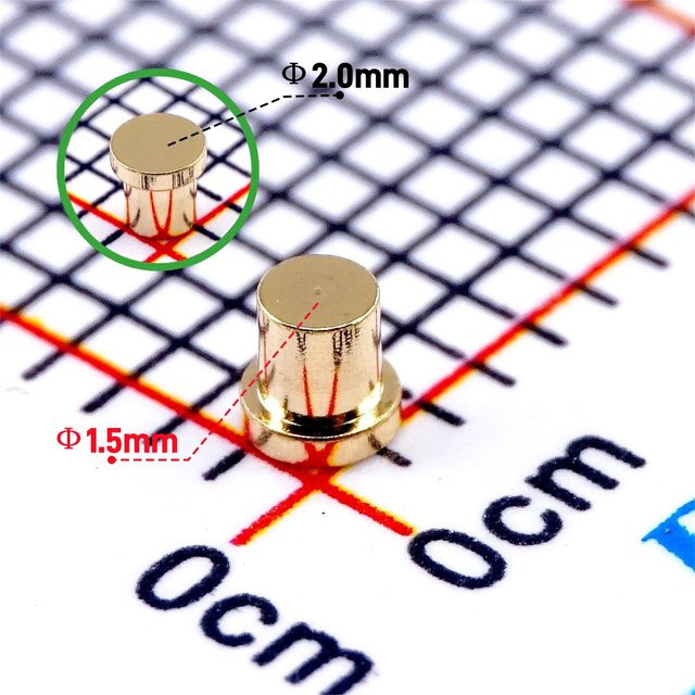 RTLECS Federbelasteter Pogo-Pin für SMT SMD Oberflächenmontage, Kreisform, Farbe: Gold, Durchmesser: 2,0 mm, Höhe: 2,0 mm - Bild 1