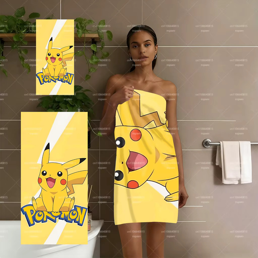 Potdemiel Pikachu Strandtuch in Gelb mit Lightning Bolt Design, schnell trocknendes Mikrofaser-Handtuch für Kinder und Erwachsene - Bild 3