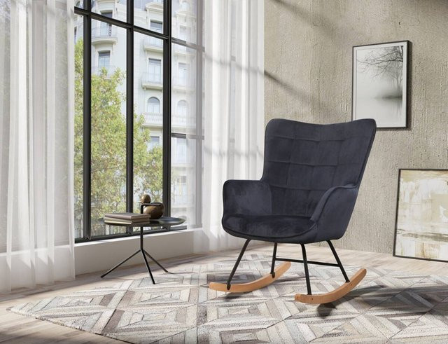 Schaukelstuhl RICHIE von byLIVING mit Samtbezug in Schwarz und Gestell aus Buche Natur/Schwarz, B/T/H: 72 x 92 x 92 cm - Bild 2