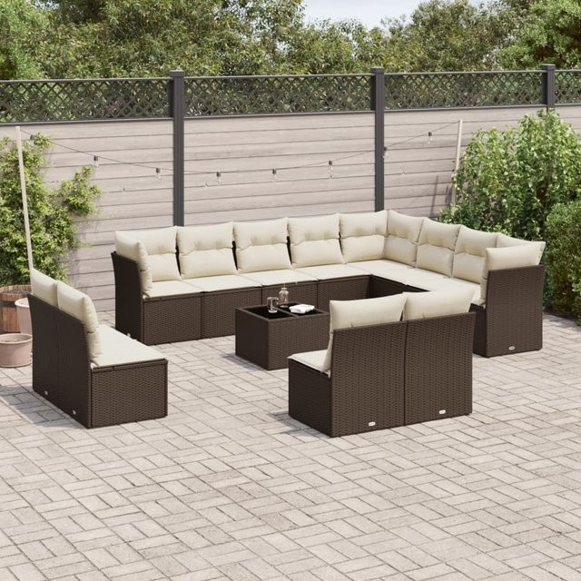 vidaXL 13-tlg. Garten-Sofagarnitur aus Polyrattan in Braun mit UV-beständigen Kissen und U-Form - Bild 3