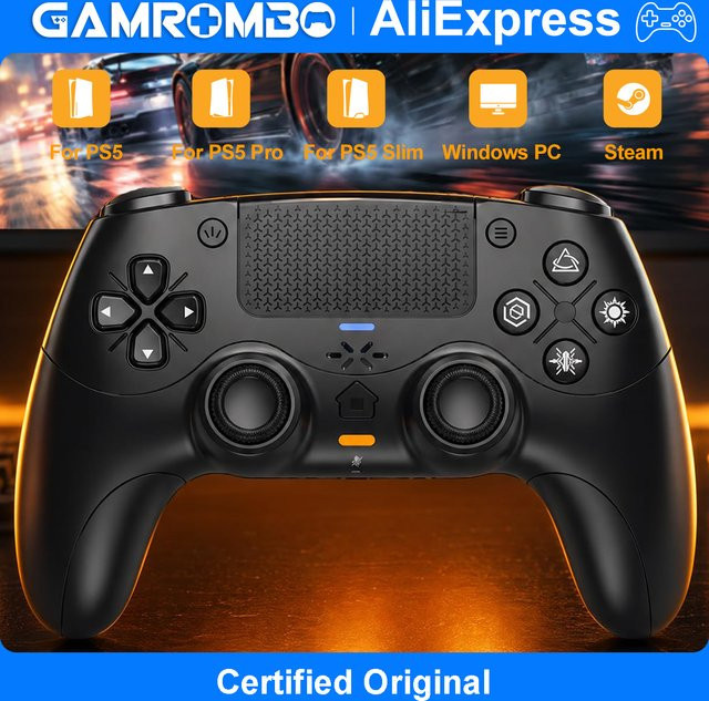 GAMROMBO Kabelloses Gamepad für PlayStation 5 und PC mit adaptiven Triggern und haptischem Feedback in Schwarz oder Weiß - Bild 1