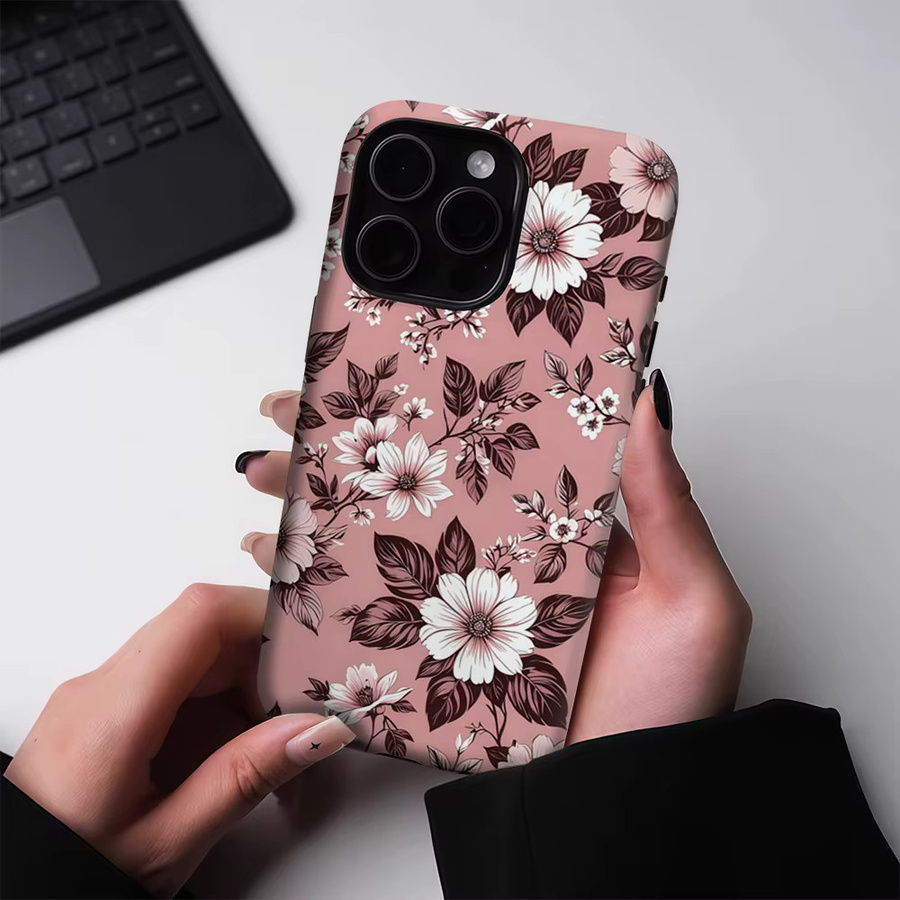 Potdemiel Handyhülle mit rosa Blüten-Design für iPhone 17 16 15 14 13 Pro Max Plus, robuste zweilagige Hülle mit Magnetfunktion, Farbe: Pink - Bild 3