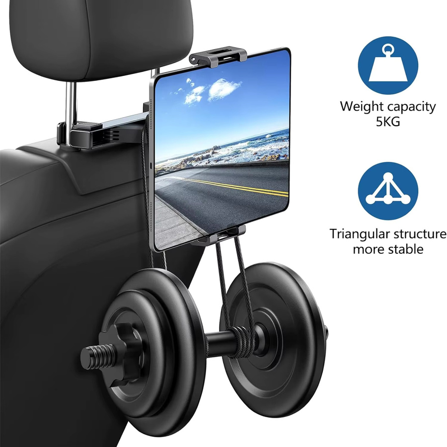 XMSJ Universelle 360 Grad Auto-Kopfstützenhalterung für Tablet und Smartphone in Schwarz - Bild 4