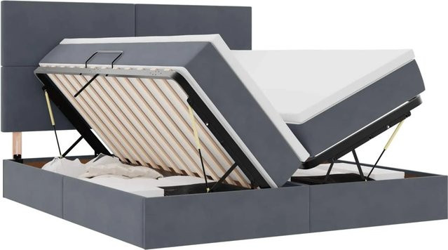 vidaXL Aufbewahrungsbett mit Matratze aus Samt und Metall in Dunkelgrau B/T: 200 x 200 cm - Bild 1