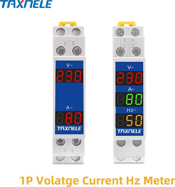 Digitaler Volt-Tester mit LED-Anzeige für DIN-Schiene 18 mm, Modulares Voltmeter und Amperemeter von TAXNELE, Farbe: Weiß, 80–500 V, 100 A - Bild 1