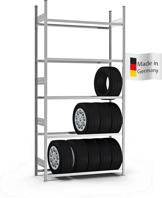 PROREGAL Reifenregal Stecksystem T-Profil in Silber, verzinkt, 5 Ebenen, H x B x T: 300 x 150 x 40 cm, Fachlast 150 kg - Bild 1