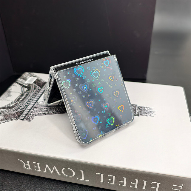 Holografische Handyhülle mit Liebesmuster-Design für Samsung Z Flip 7 und Samsung Z Flip 8, transparent, stoßfestes Hart-PC-Gehäuse - Bild 1