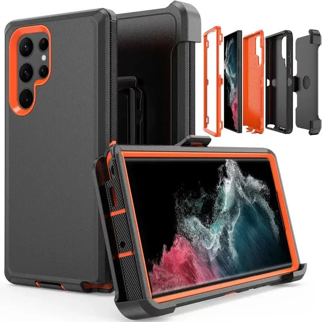Armor Otter Heavy Duty Schutzhülle mit Gürtelclip für Samsung Galaxy S25 S24 S23 S22 S21 S20 Ultra und A17 A07 stoßfest in Schwarz, Grau oder Weiß - Bild 1