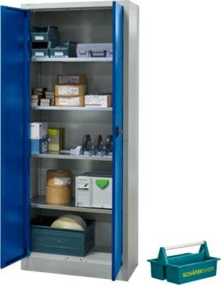 Schäfer Shop Pure Materialschrank aus Stahl, abschließbar, 4 Böden, Farbe: lichtgrau/enzianblau, B/T/H: 80 x 40 x 193,5 cm - Bild 1