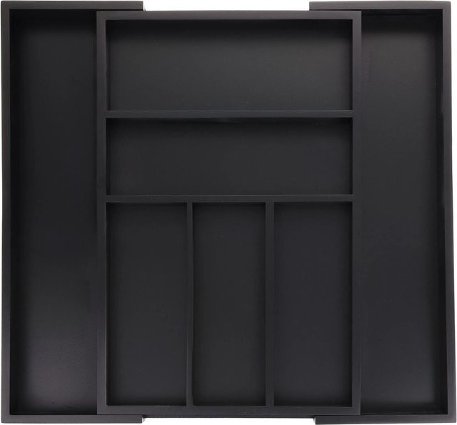 Relaxdays Besteckkasten aus Bambus und MDF, Schwarz, ausziehbar und breitenverstellbar, B/T/H: 46 x 30,5 x 5 cm - Bild 1