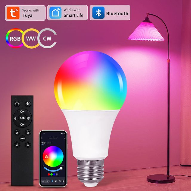 Tuya Smart LED Glühbirne E27 RGB mit Bluetooth und Fernbedienung, Multicolour Spotlight für Smart Life App - Bild 1