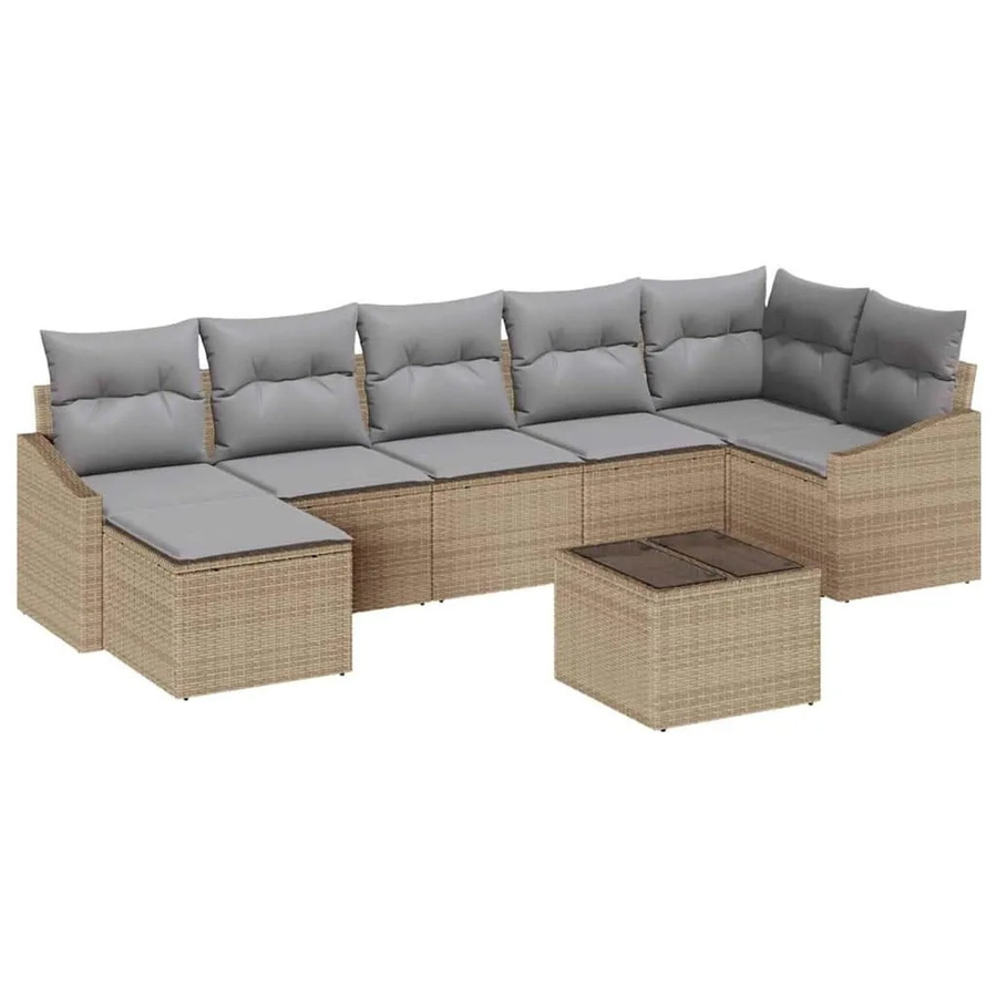 vidaXL Garten-Sofa-Set aus Poly-Rattan in Beige und Hellgrau mit 8 Teilen und Kissen - Bild 2