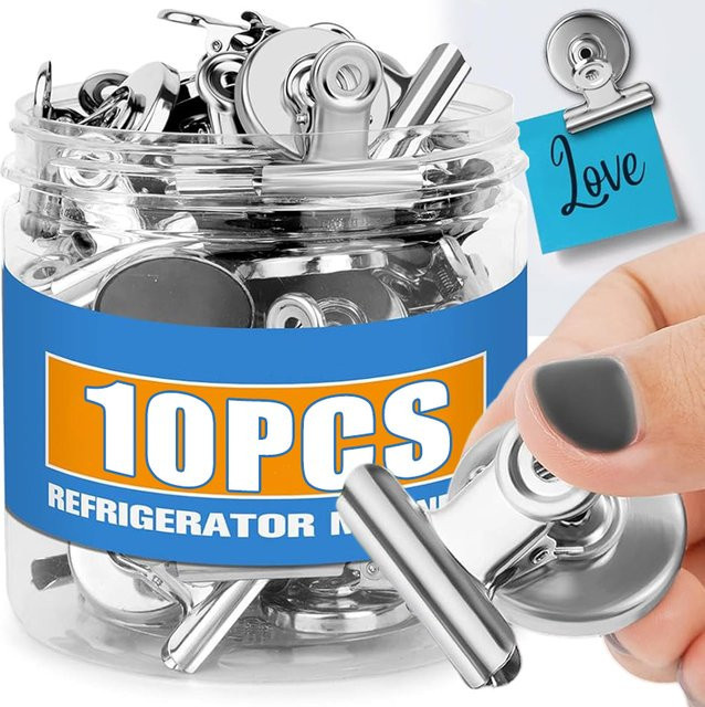Starke magnetische Clips aus Metall in Silber und Weiß für Whiteboard, Kühlschrank und Büro - Bild 1