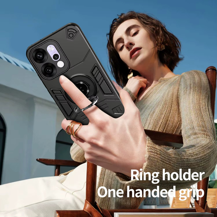 Stoßfeste Schutzhülle mit Ring-Ständer für OPPO Reno 14 Pro, 14F 5G und 14 in Schwarz - Bild 5