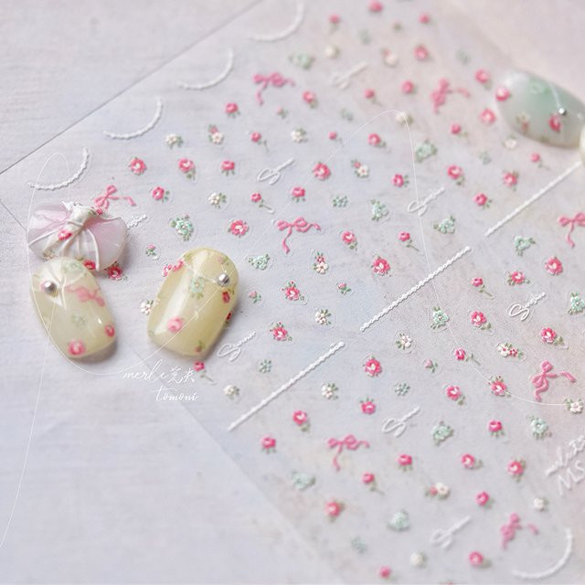 NAILFYOU Nagelkunstaufkleber, Macaron-Rosa, weiße Wildblumen - Bild 1