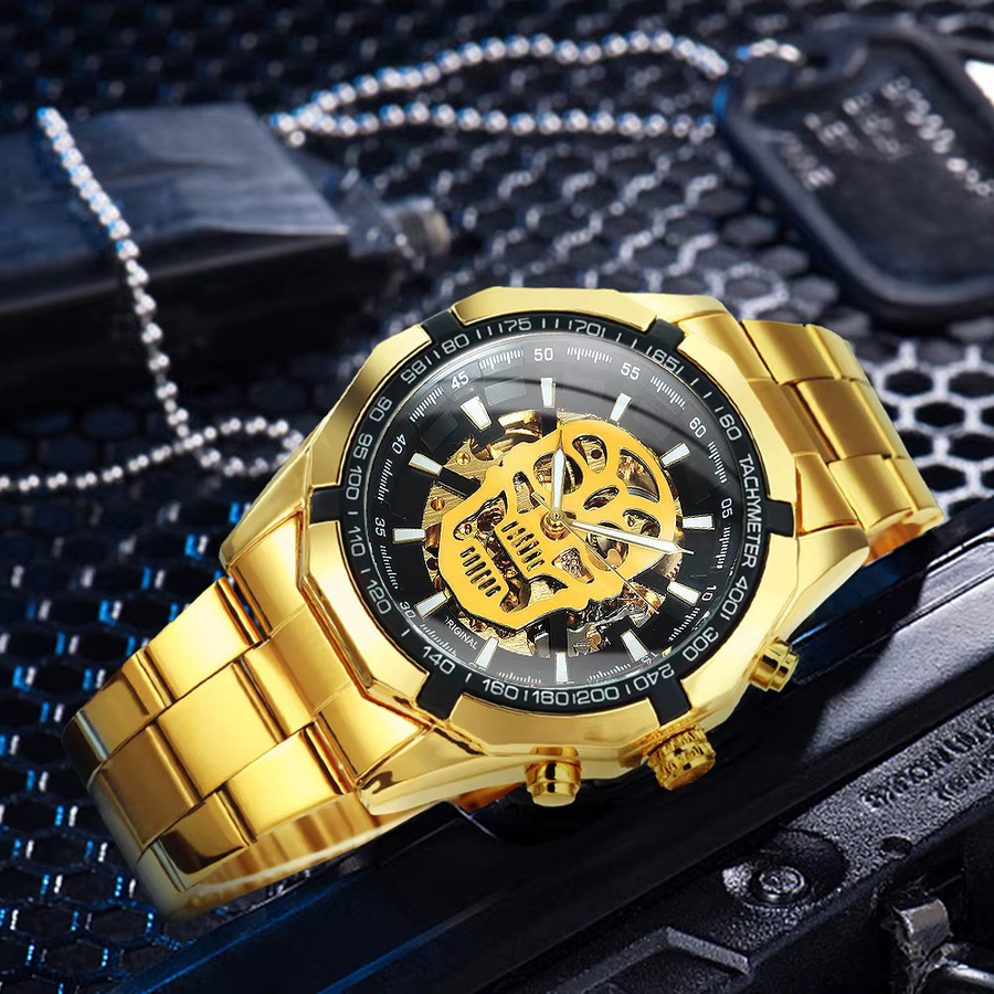 WINNER Sports Armbanduhr, Automatik, Totenkopf-Leuchtzifferblatt, Edelstahl, Herren - Bild 2