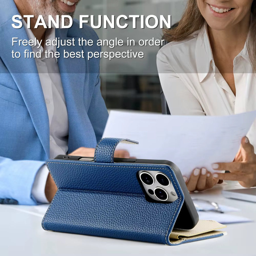 Leder Crossbody Lanyard Brieftasche mit Reißverschluss als Stoßfeste Flip Case für Sony Xperia 1 VII in Blau - Bild 6