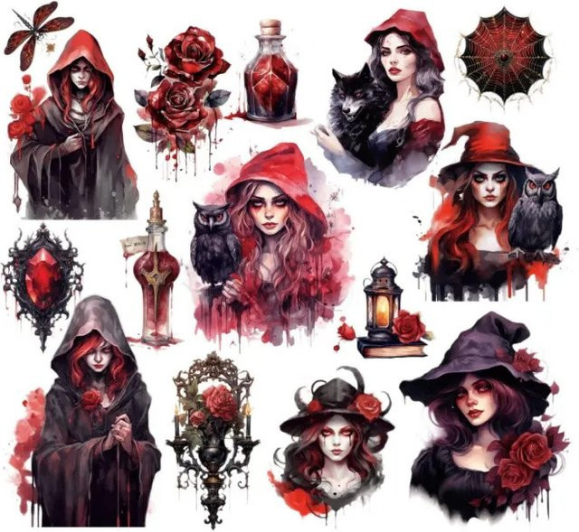 30 Stück Gothic Dark Retro Aufkleber mit gruseligen Totenkopf-Elementen in Multicolour für deine Collage - Bild 1