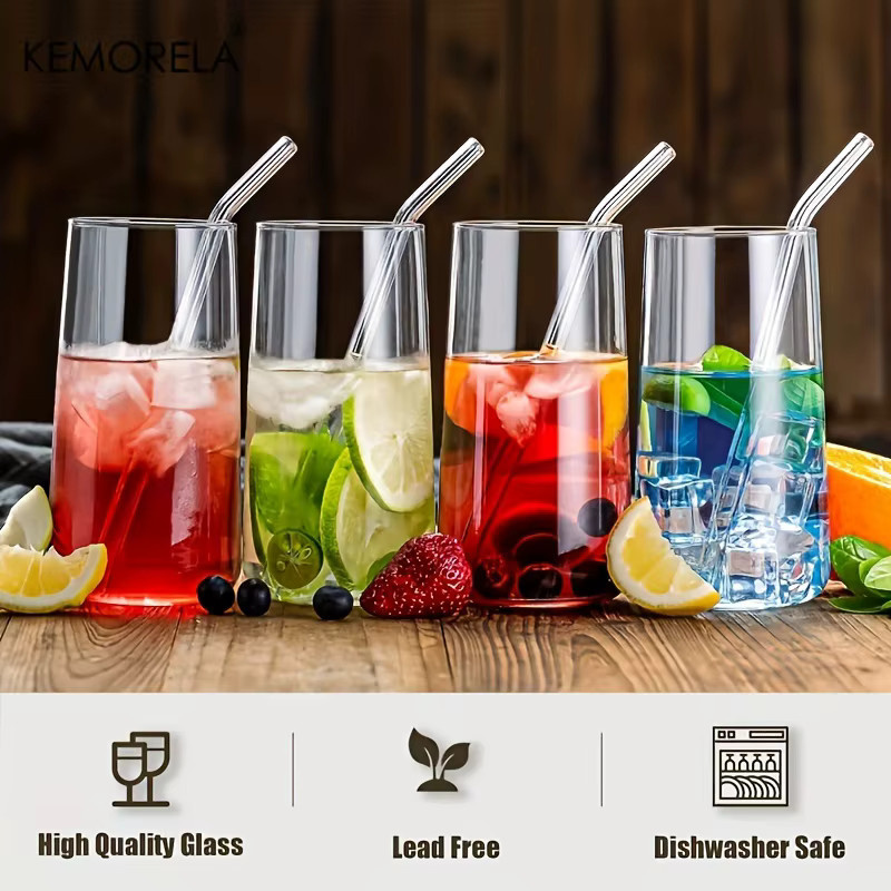 6er Set KEMORELA Highball Gläser aus Glas, transparent, 458,1 ml Trinkgläser inklusive Stroh für Whisky, Saft oder Cocktails - Bild 5