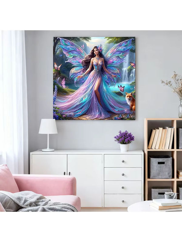 HUACAN Diamantmalerei Frauenporträt mit Schmetterling als mehrfarbiges Mosaik-Strass-Bild für Erwachsene - Bild 4